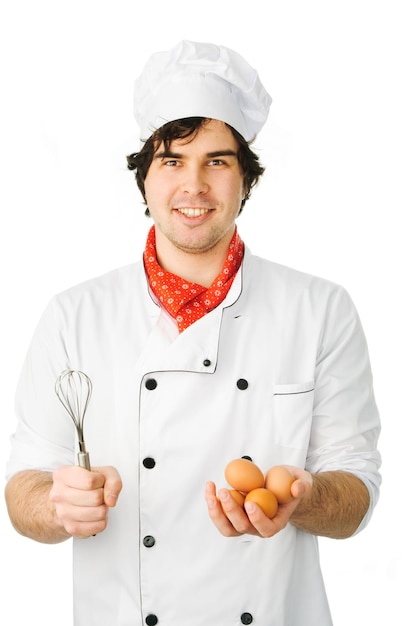Šťastný kuchár pripravuje jedlo